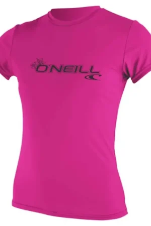 Lycra femme manches courtes O'Neill Basic Skins Sun Shirt Rose Haute Qualité