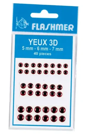 40 yeux 3D en 5, 6 et 7 mm Rouge Top Vente