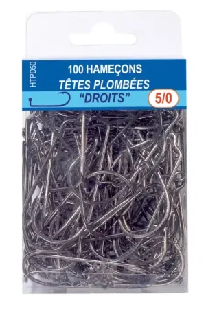 100 Hameçons Droits 90° pour Têtes Plombées N°5/0 Meilleur Prix