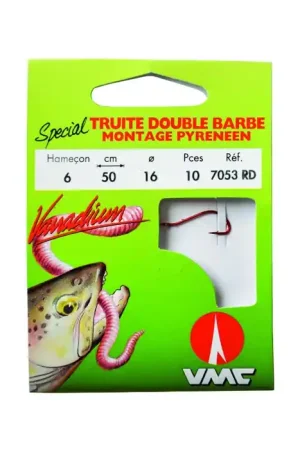 Promotion Saisonnière Spécial truite double barbe rouge 7053 RD 50 cm Hameçons N°10 sur Nylon 12/100