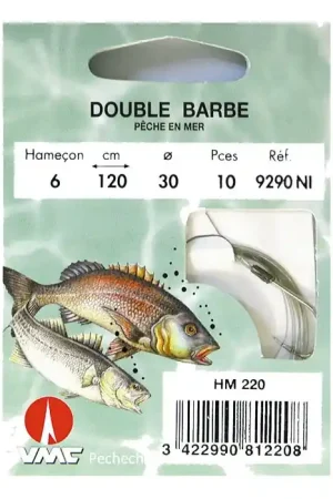 Double barbe 9290 NI 120 cm Hameçons N°6 sur Nylon 30/100 Paiement Sécurisé