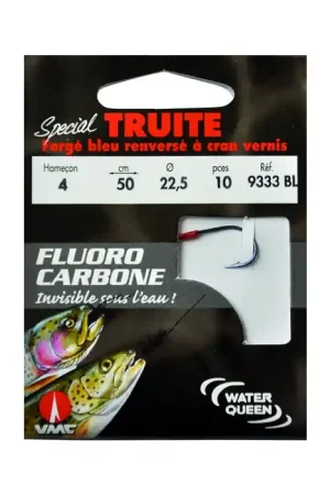 Fluorocarbone spécial truite forgé bleu renversé à cran vernis 9333 BL 50 cm Hameçons N°4 sur Nylon fluorocarbone 22,5 /100 Pas Cher