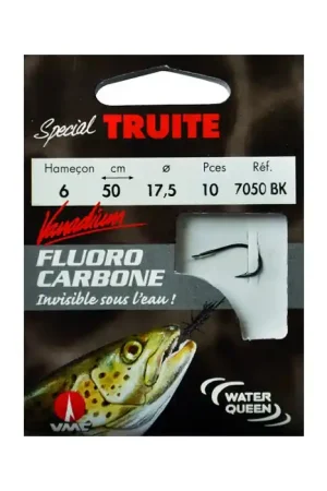 Fluorocarbone spécial truite forgé renversé à palette 7050 BK 50 cm Hameçons N°6 sur Nylon fluorocarbone 17,5/100 Quantité Limitée