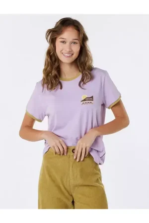 Teeshirt femme RIPCURL Color Block Ringer Tee Lilac Meilleure Vente