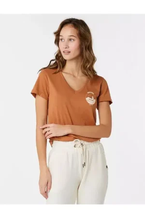 Offre Limitée Teeshirt femme RIPCURL Re-Entry V Neck Tee Light Brown