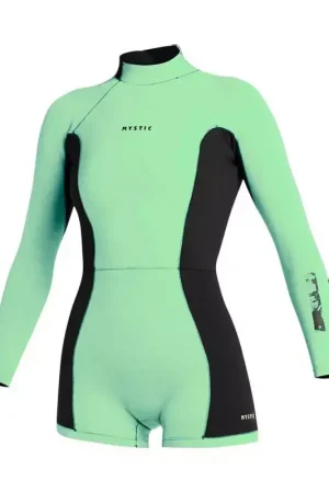Combinaison shorty femme MYSTIC Lunar BK Longarm 2/2mm Bzip Lime Green Expédition Rapide